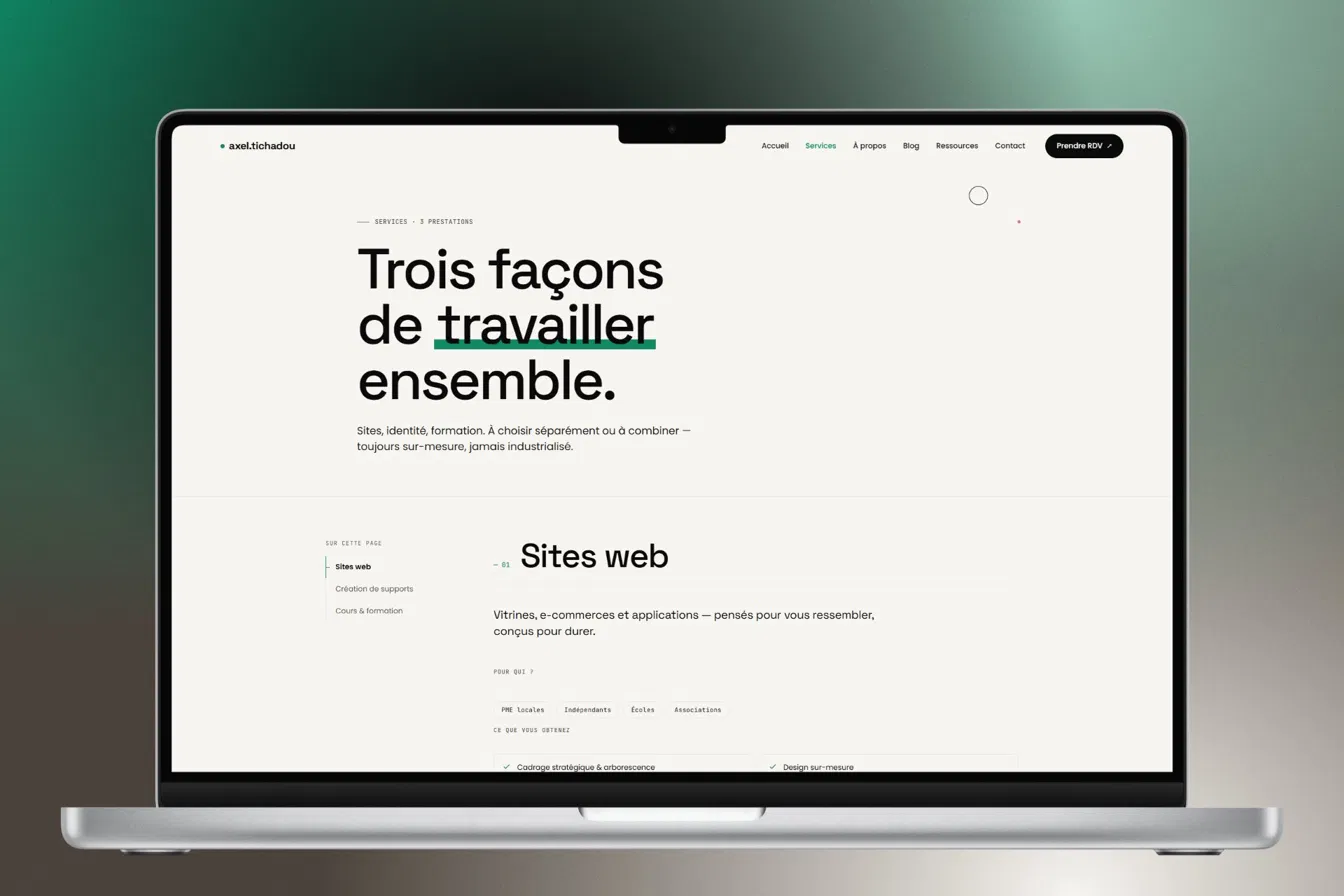 Page Services du site axeltichadou.fr